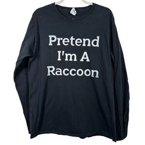 Port & Company Pretend I'm A Raccoon Long Sleeve Shirt Black Large Halloween